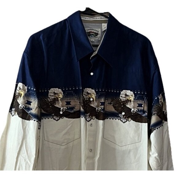 Cumberland Outfitters Men's XXL Pearl Snap Aztec Eagle Western Shirt Ivory Navy - Picture 4 of 7